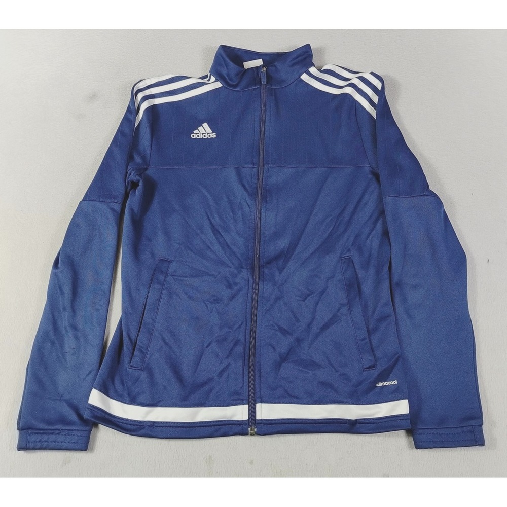 Adidas Track Jacket Womens Small Blue White Climacool Full Zip Soccer Training